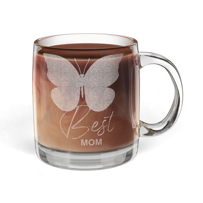 Engraved Glass Coffee Mug — Butterfly "Love" Design, 12.25 oz (Perfect Gift for Mom) - Shante's Bazaar