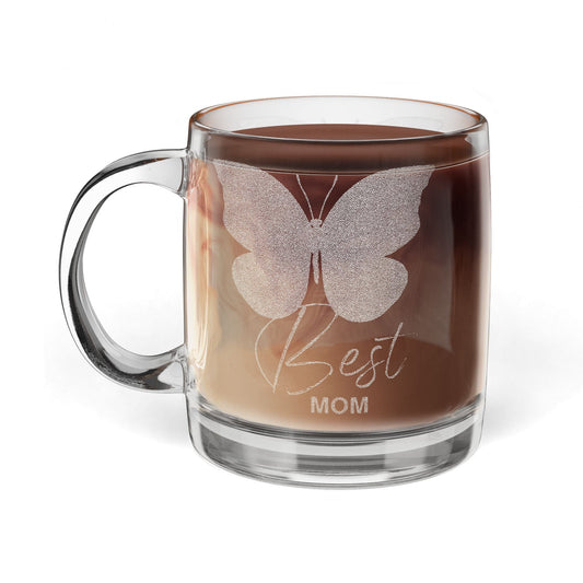 Engraved Glass Coffee Mug — Butterfly "Love" Design, 12.25 oz (Perfect Gift for Mom) - Shante's Bazaar