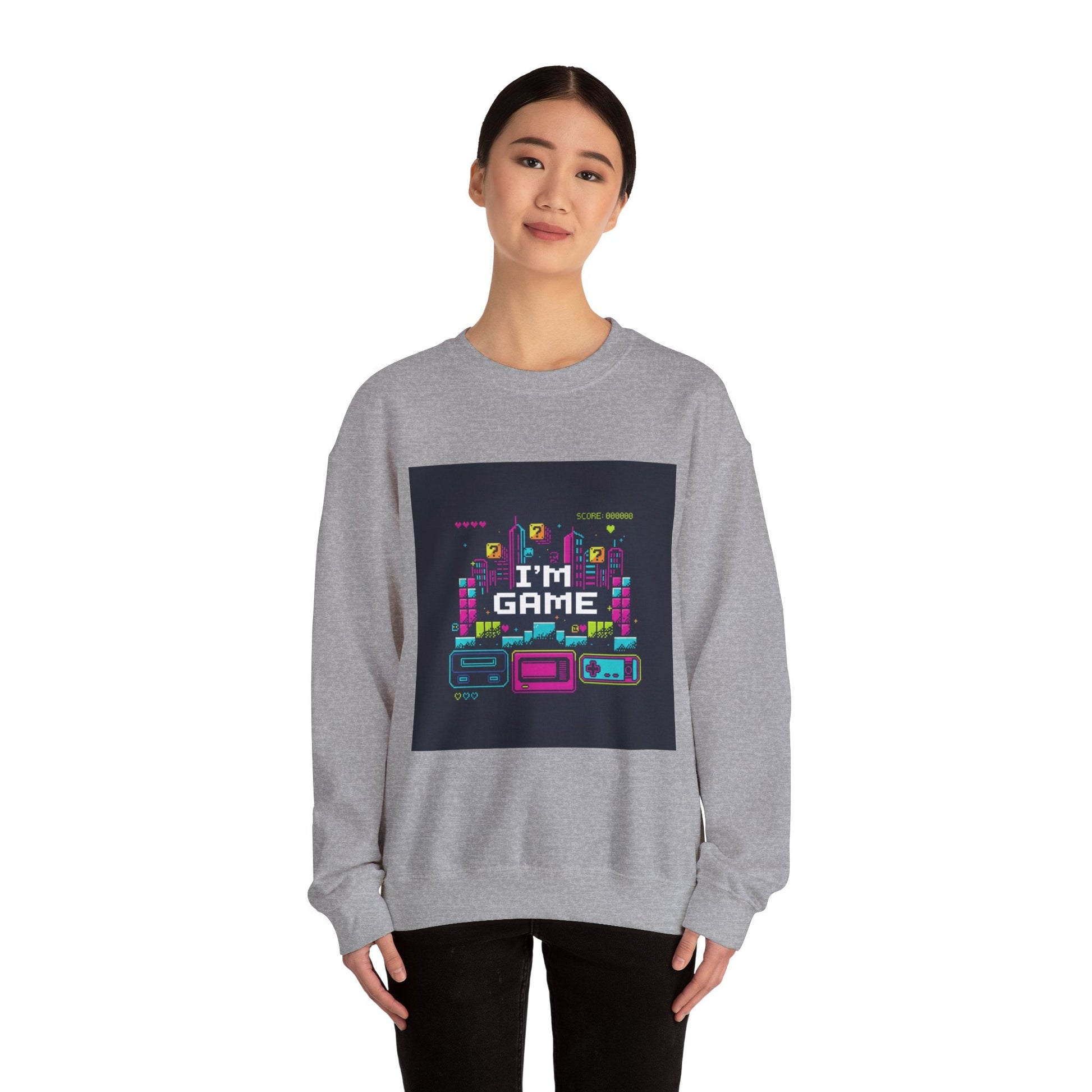 I'M GAME pixel art Crewneck | gamer shirt, retro gaming tee - Shante's Bazaar