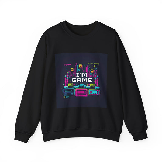 I'M GAME pixel art Crewneck | gamer shirt, retro gaming tee - Shante's Bazaar
