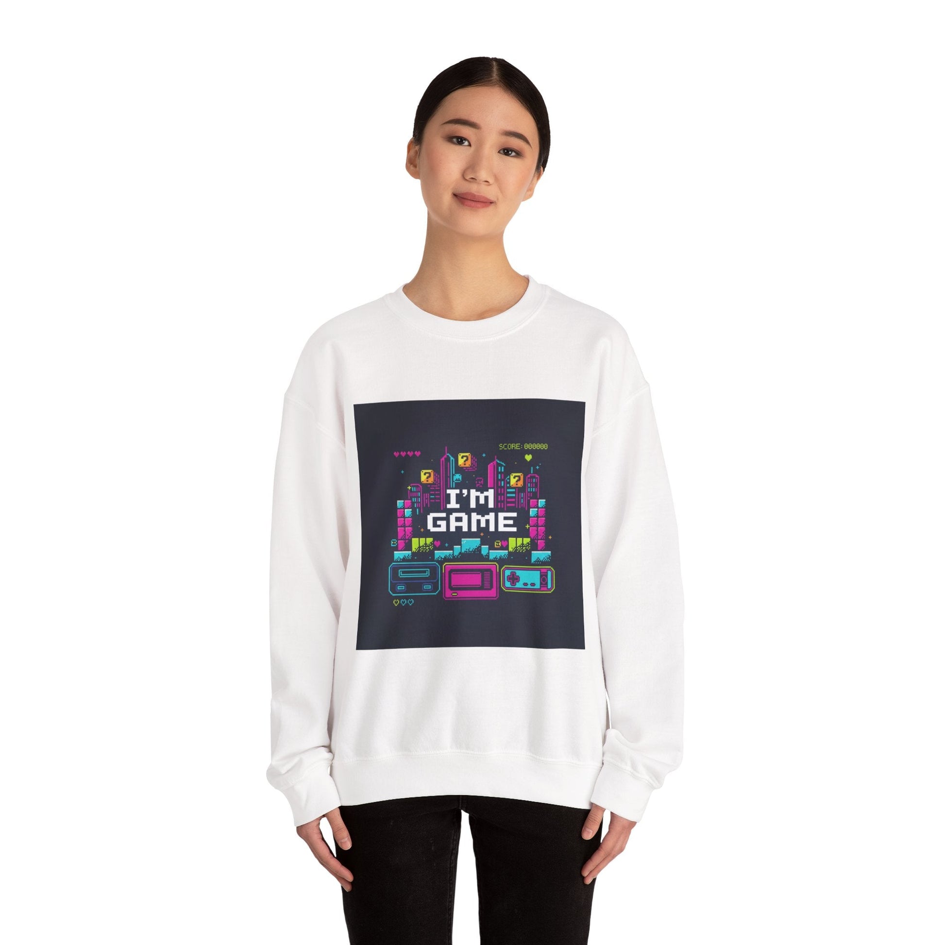 I'M GAME pixel art Crewneck | gamer shirt, retro gaming tee - Shante's Bazaar