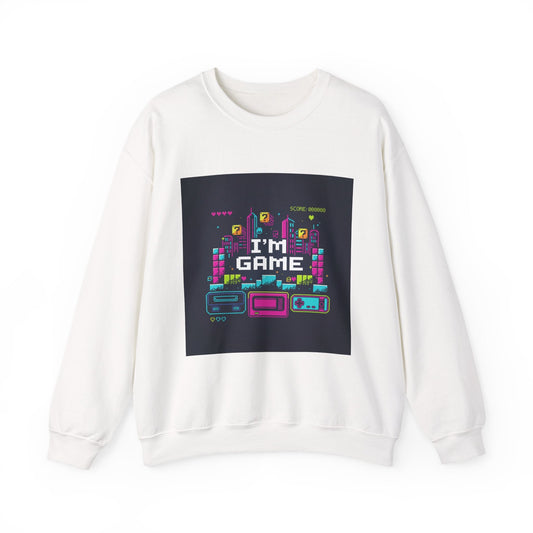 I'M GAME pixel art Crewneck | gamer shirt, retro gaming tee - Shante's Bazaar