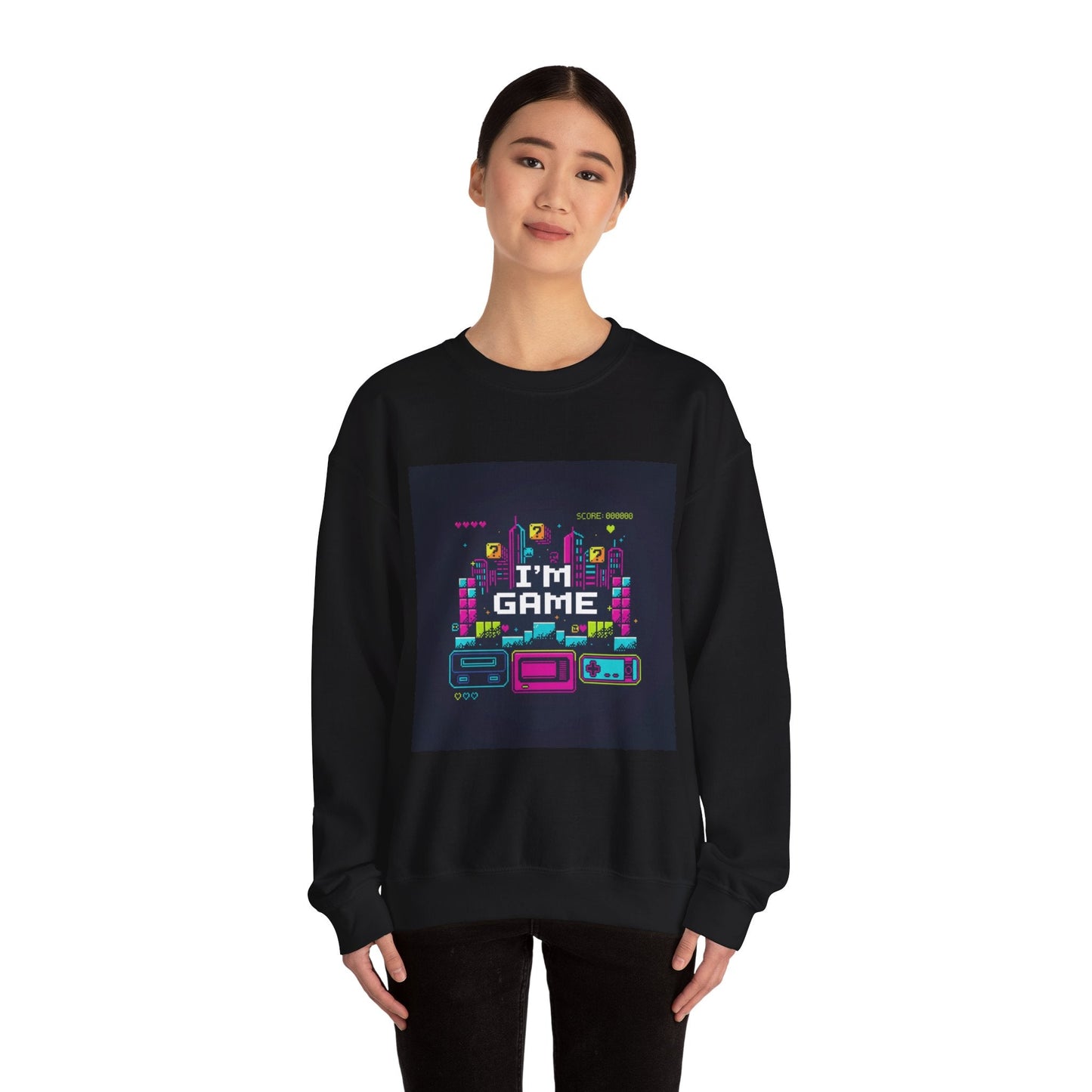 I'M GAME pixel art Crewneck | gamer shirt, retro gaming tee - Shante's Bazaar