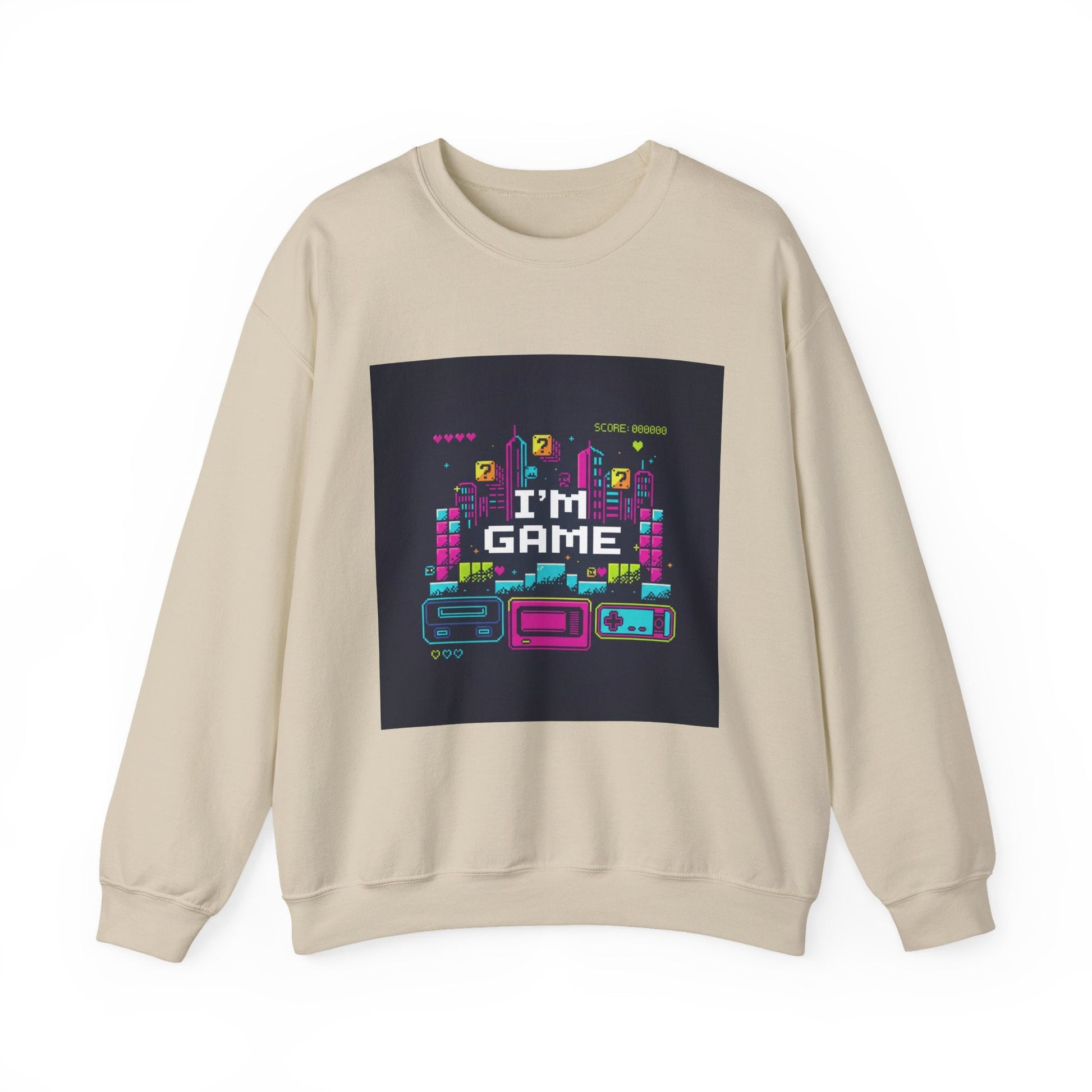 I'M GAME pixel art Crewneck | gamer shirt, retro gaming tee - Shante's Bazaar
