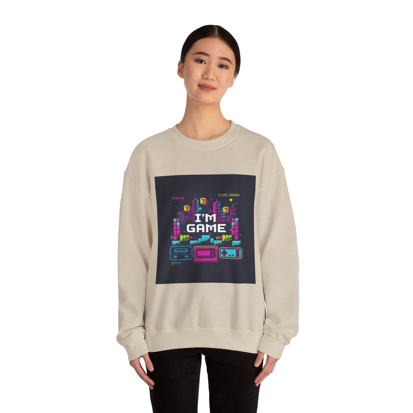 I'M GAME pixel art Crewneck | gamer shirt, retro gaming tee - Shante's Bazaar