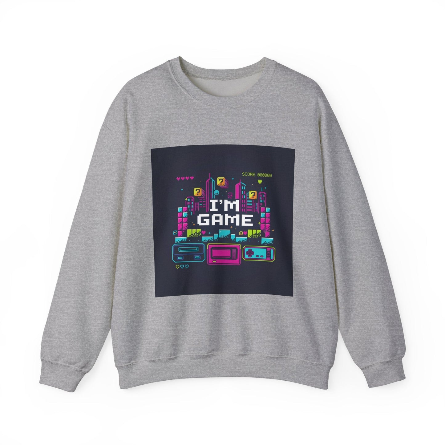 I'M GAME pixel art Crewneck | gamer shirt, retro gaming tee - Shante's Bazaar