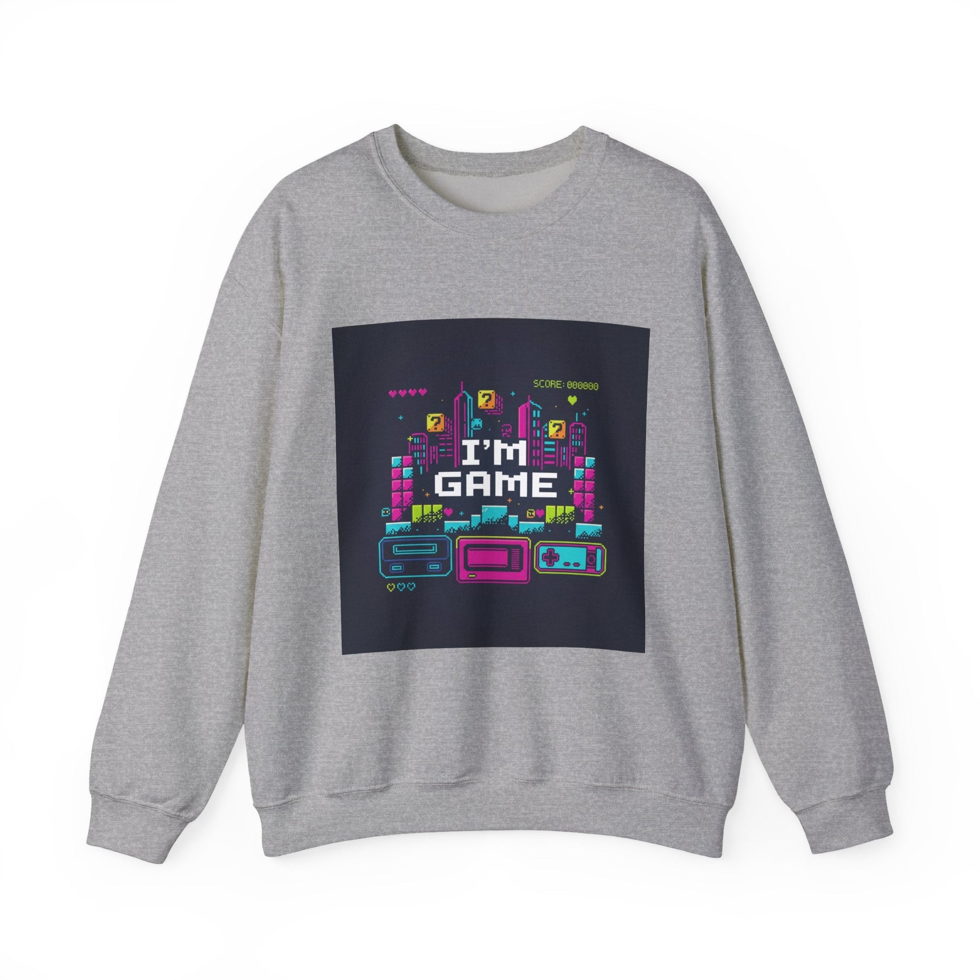 I'M GAME pixel art Crewneck | gamer shirt, retro gaming tee - Shante's Bazaar