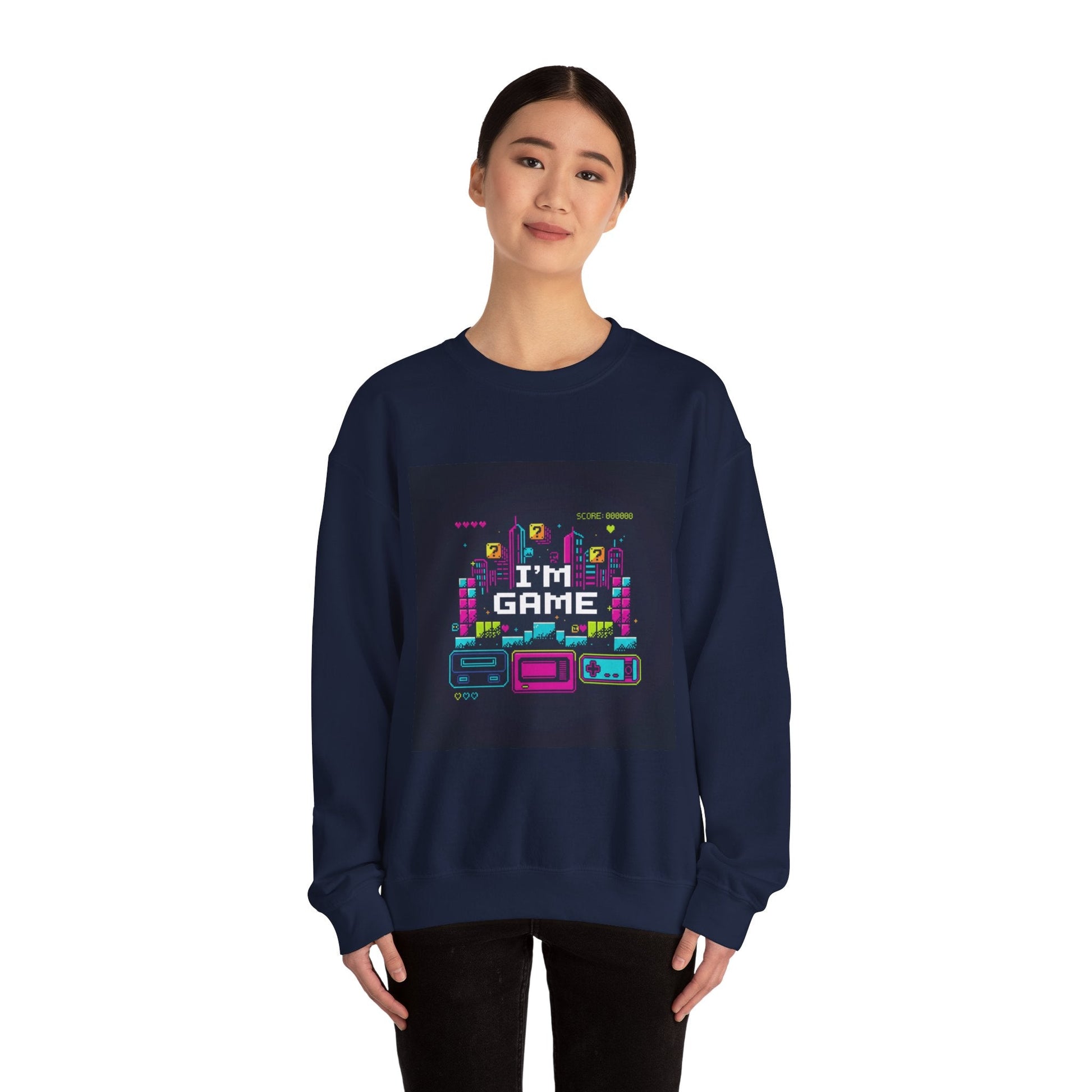 I'M GAME pixel art Crewneck | gamer shirt, retro gaming tee - Shante's Bazaar