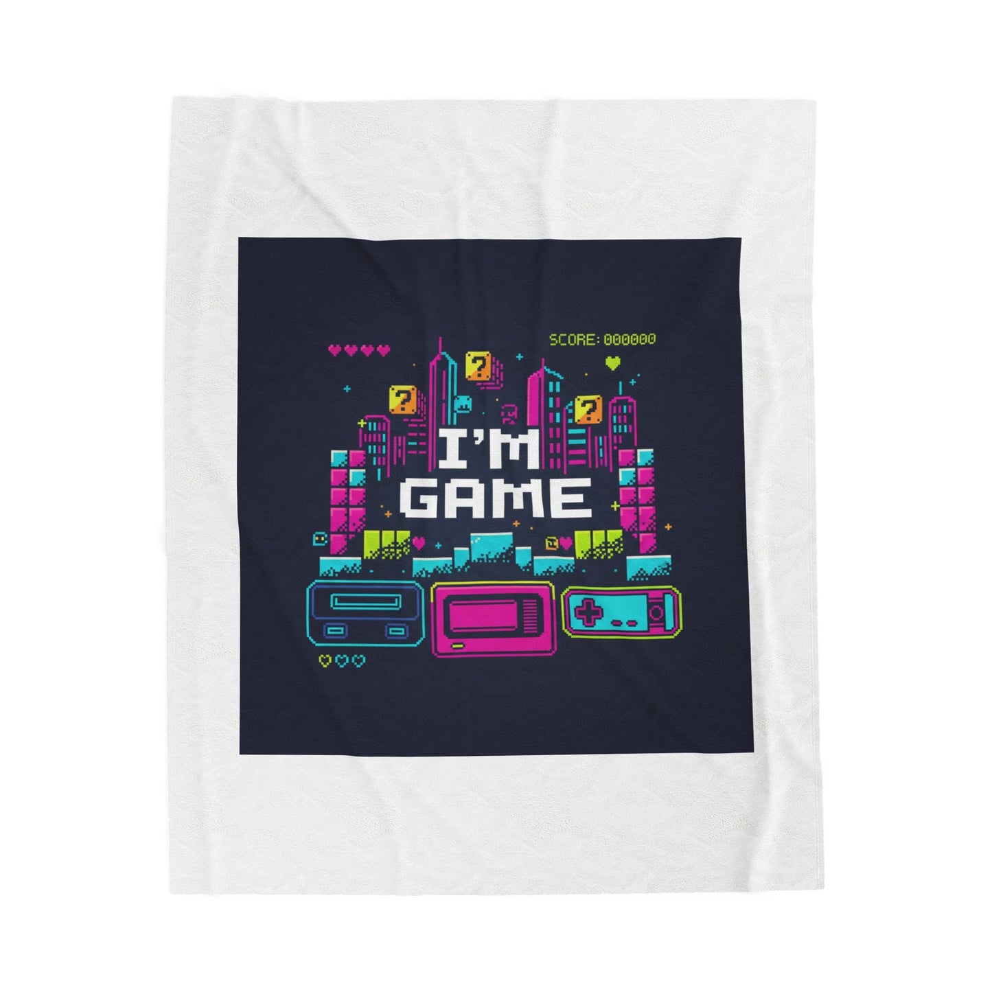 I'm Game Pixel Art Velveteen Plush Blanket | Retro Gaming HUD, Indie RPG Meme - Shante's Bazaar