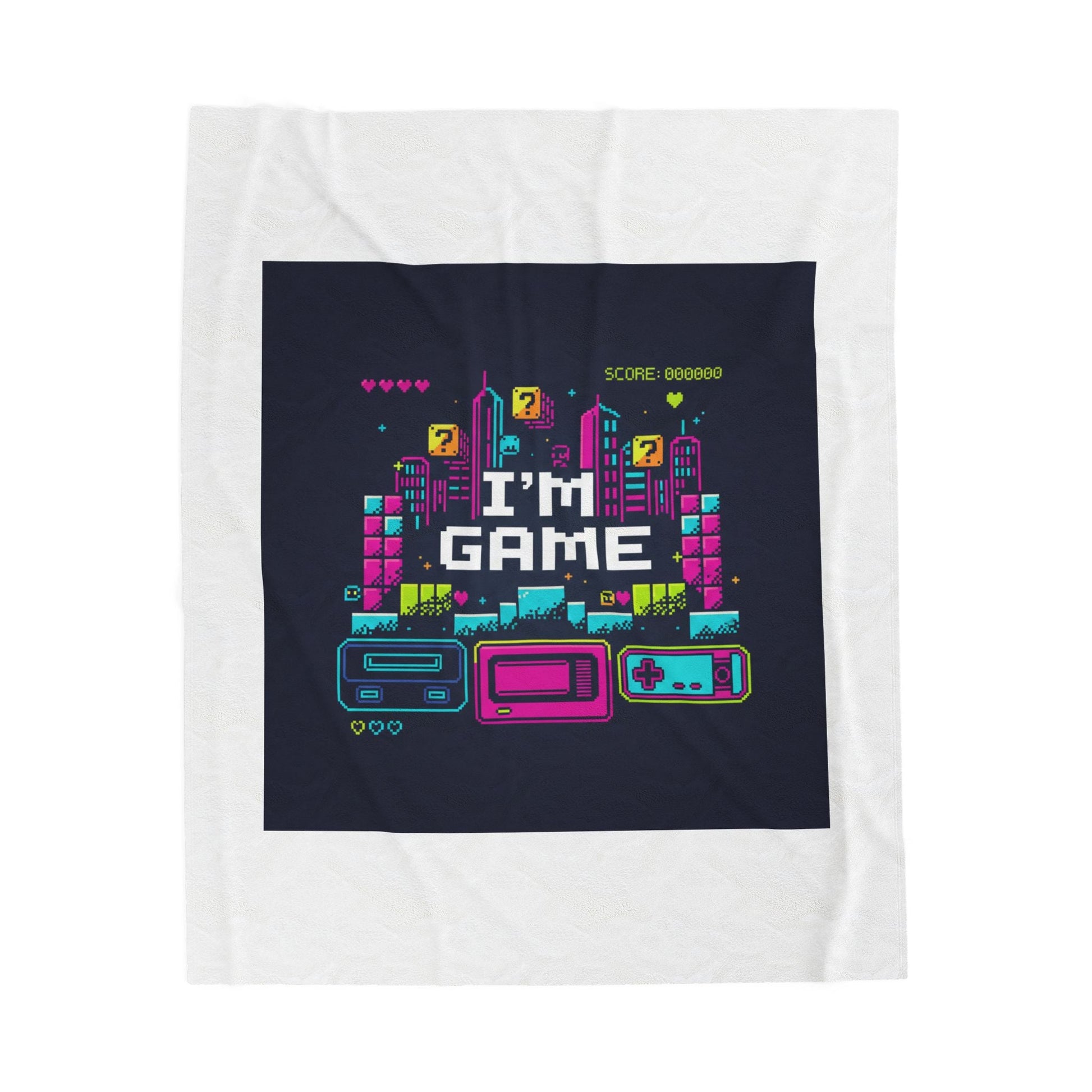 I'm Game Pixel Art Velveteen Plush Blanket | Retro Gaming HUD, Indie RPG Meme - Shante's Bazaar
