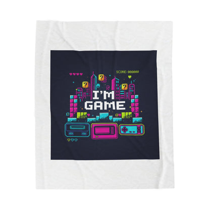 I'm Game Pixel Art Velveteen Plush Blanket | Retro Gaming HUD, Indie RPG Meme - Shante's Bazaar