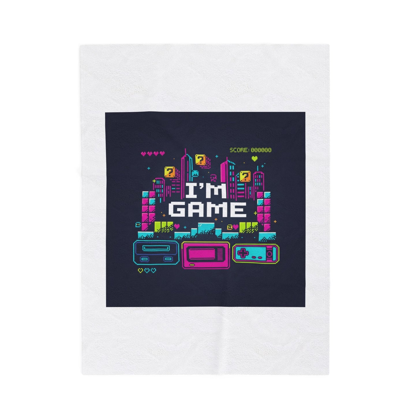 I'm Game Pixel Art Velveteen Plush Blanket | Retro Gaming HUD, Indie RPG Meme - Shante's Bazaar