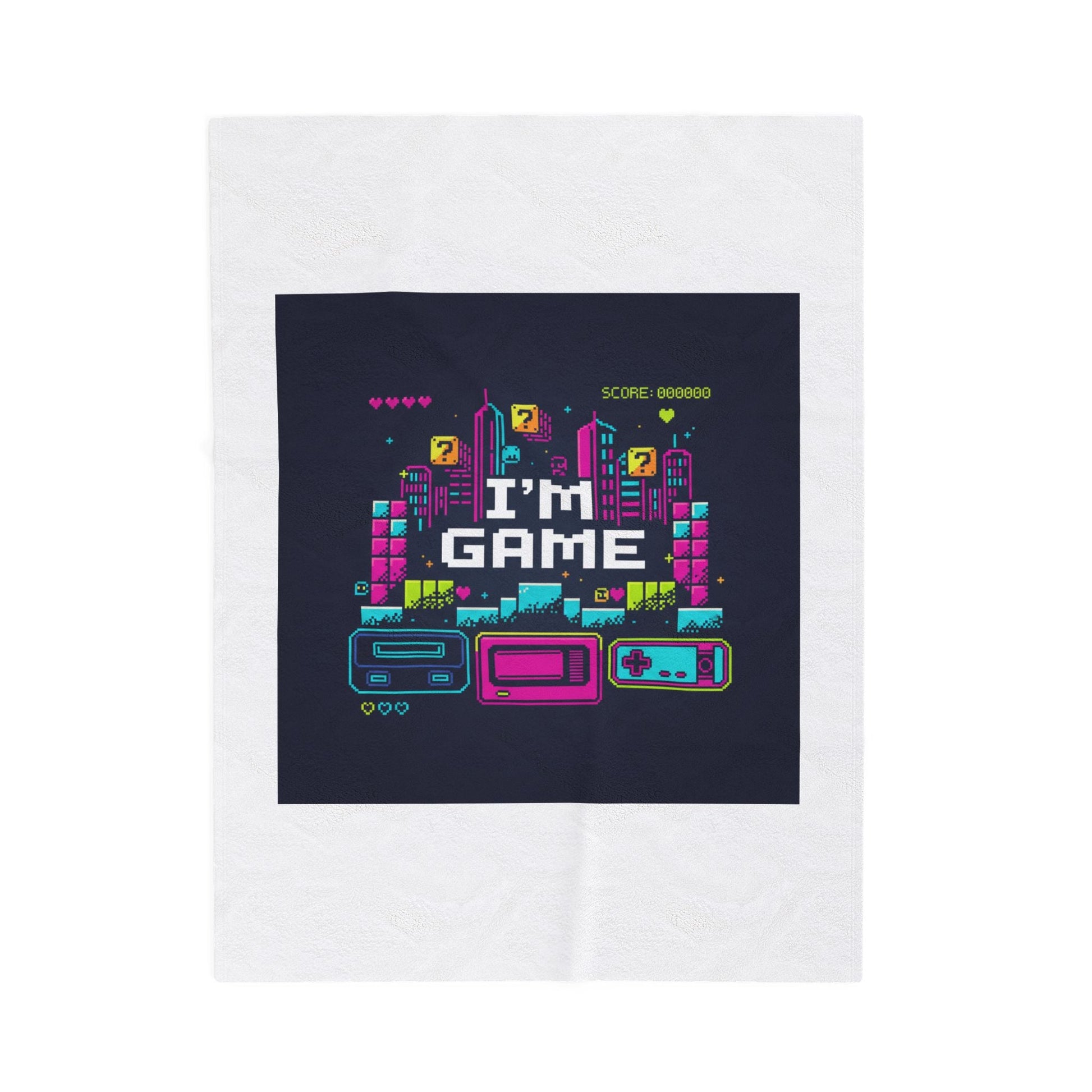 I'm Game Pixel Art Velveteen Plush Blanket | Retro Gaming HUD, Indie RPG Meme - Shante's Bazaar