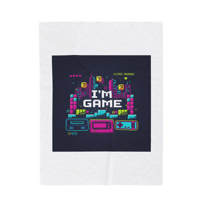 I'm Game Pixel Art Velveteen Plush Blanket | Retro Gaming HUD, Indie RPG Meme - Shante's Bazaar