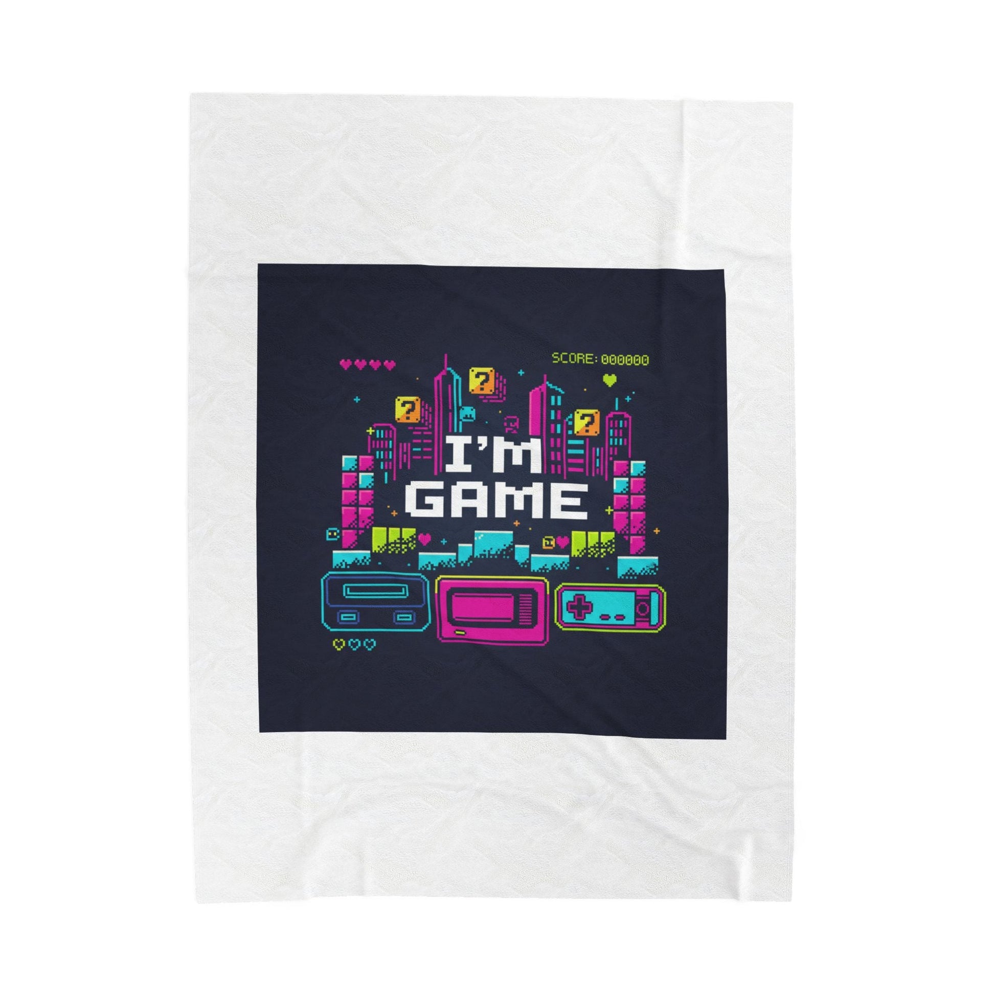 I'm Game Pixel Art Velveteen Plush Blanket | Retro Gaming HUD, Indie RPG Meme - Shante's Bazaar