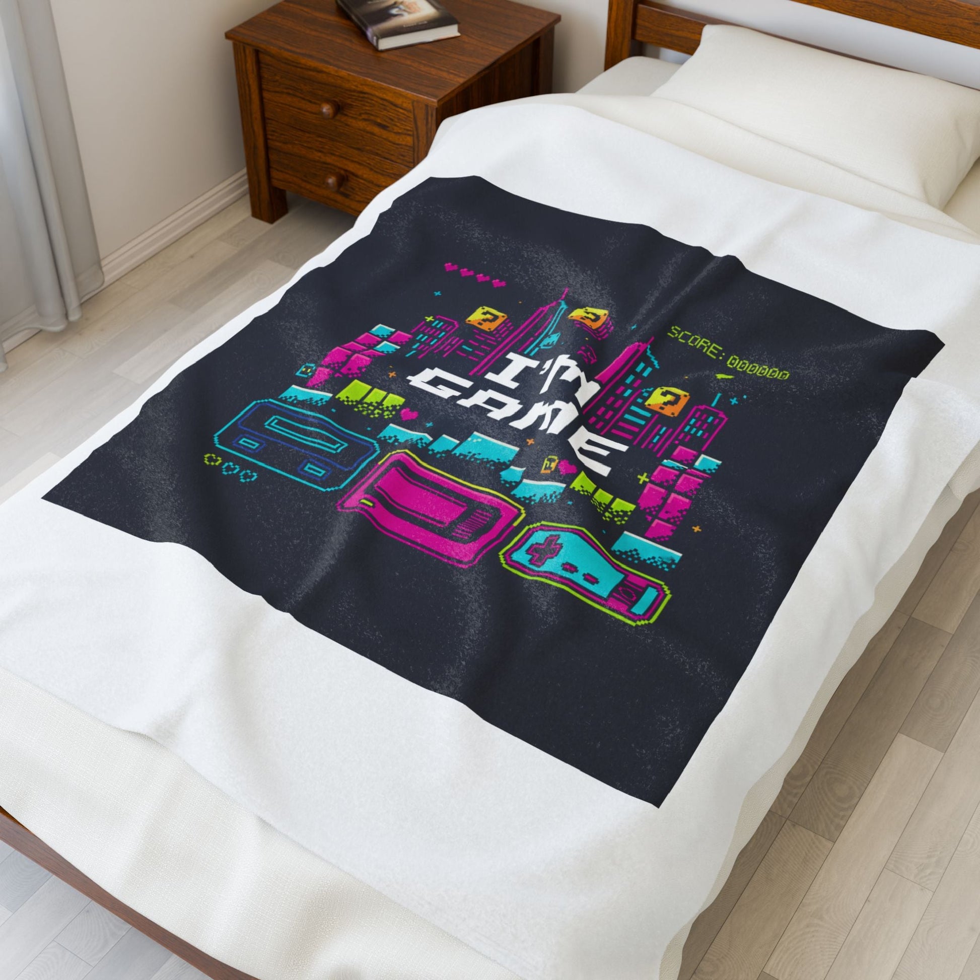 I'm Game Pixel Art Velveteen Plush Blanket | Retro Gaming HUD, Indie RPG Meme - Shante's Bazaar
