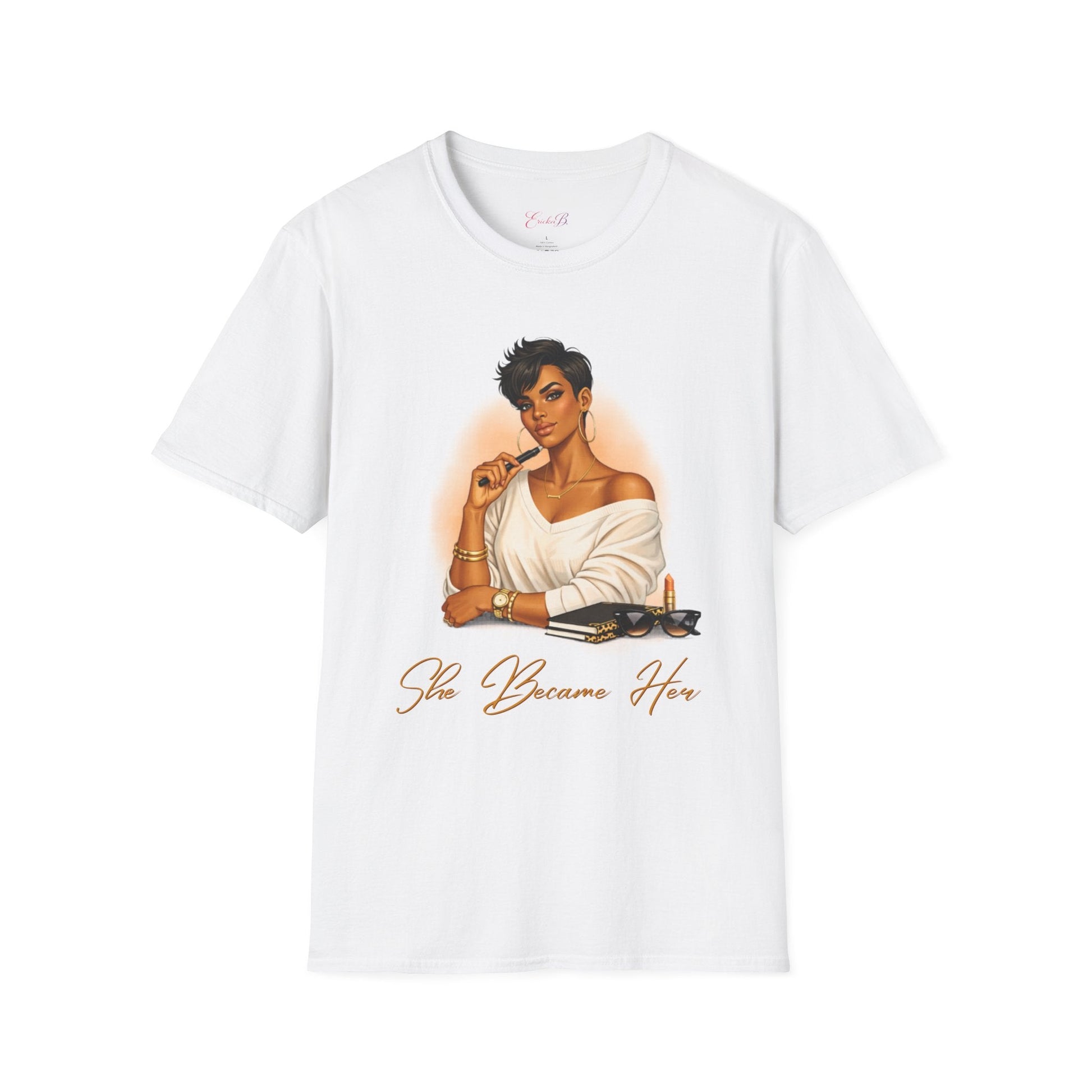 Inspirational 'She Became Her' Graphic Tee — Empowered Woman Portrait T-Shirt - Shante's Bazaar