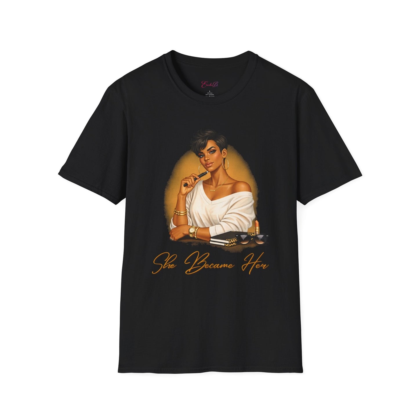 Inspirational 'She Became Her' Graphic Tee — Empowered Woman Portrait T-Shirt - Shante's Bazaar