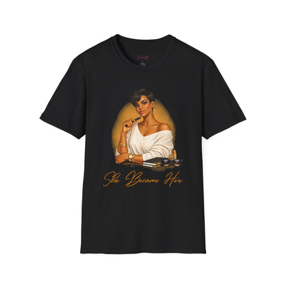 Inspirational 'She Became Her' Graphic Tee — Empowered Woman Portrait T-Shirt - Shante's Bazaar