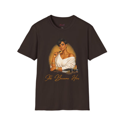 Inspirational 'She Became Her' Graphic Tee — Empowered Woman Portrait T-Shirt - Shante's Bazaar