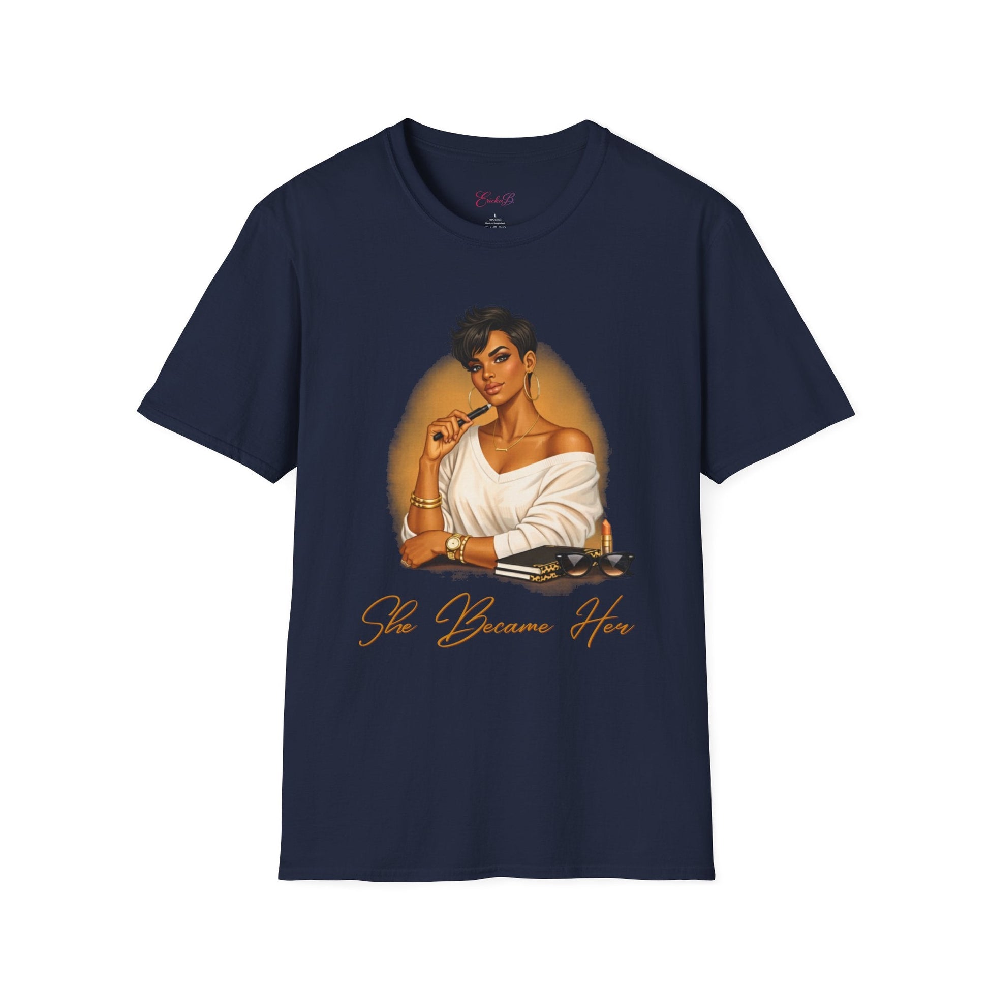 Inspirational 'She Became Her' Graphic Tee — Empowered Woman Portrait T-Shirt - Shante's Bazaar
