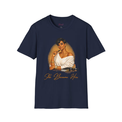 Inspirational 'She Became Her' Graphic Tee — Empowered Woman Portrait T-Shirt - Shante's Bazaar