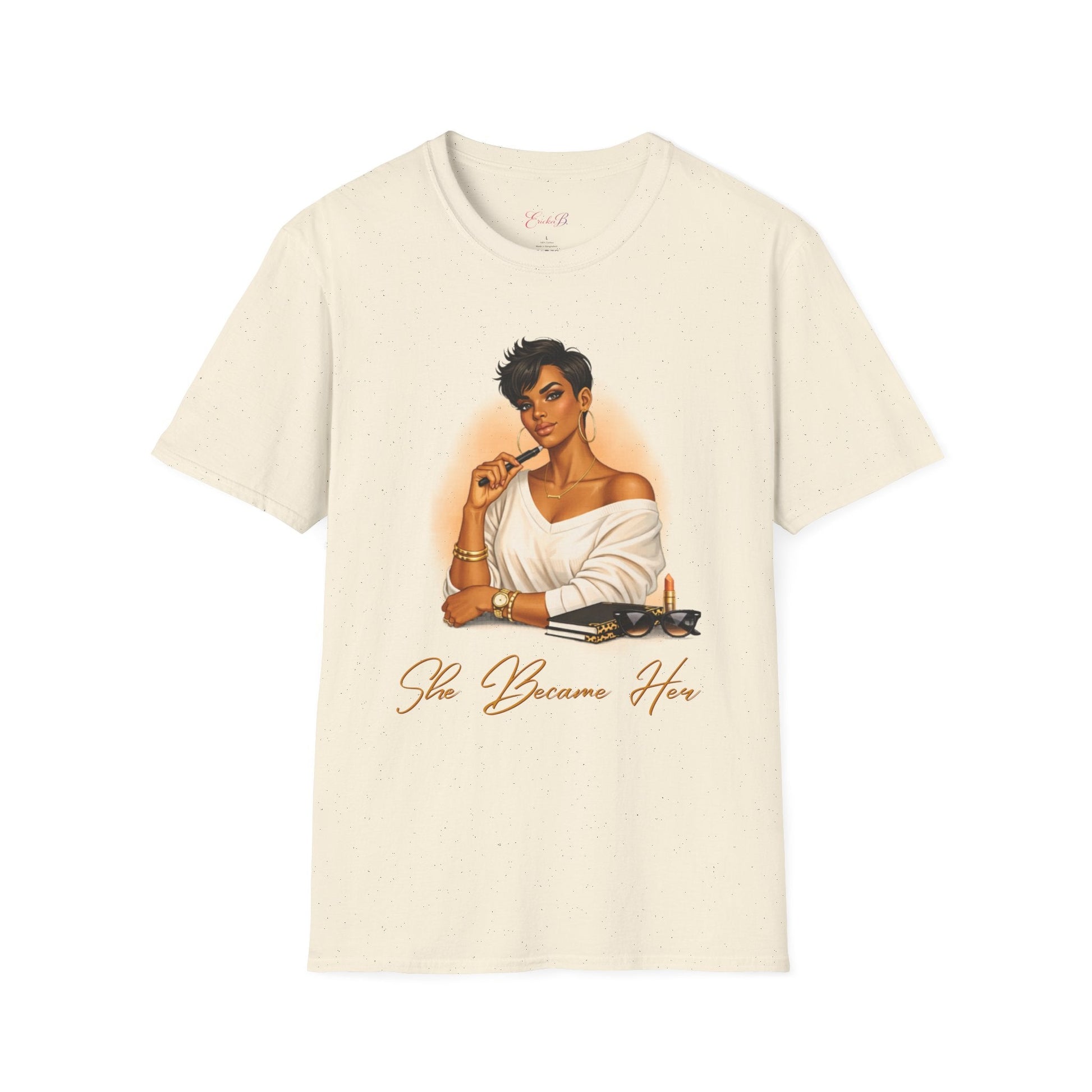 Inspirational 'She Became Her' Graphic Tee — Empowered Woman Portrait T-Shirt - Shante's Bazaar