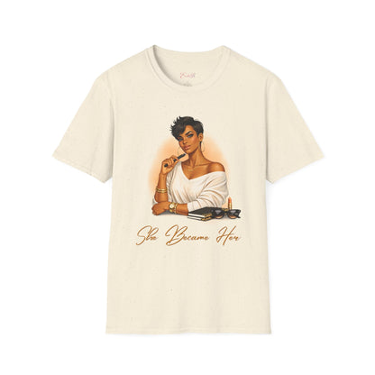 Inspirational 'She Became Her' Graphic Tee — Empowered Woman Portrait T-Shirt - Shante's Bazaar