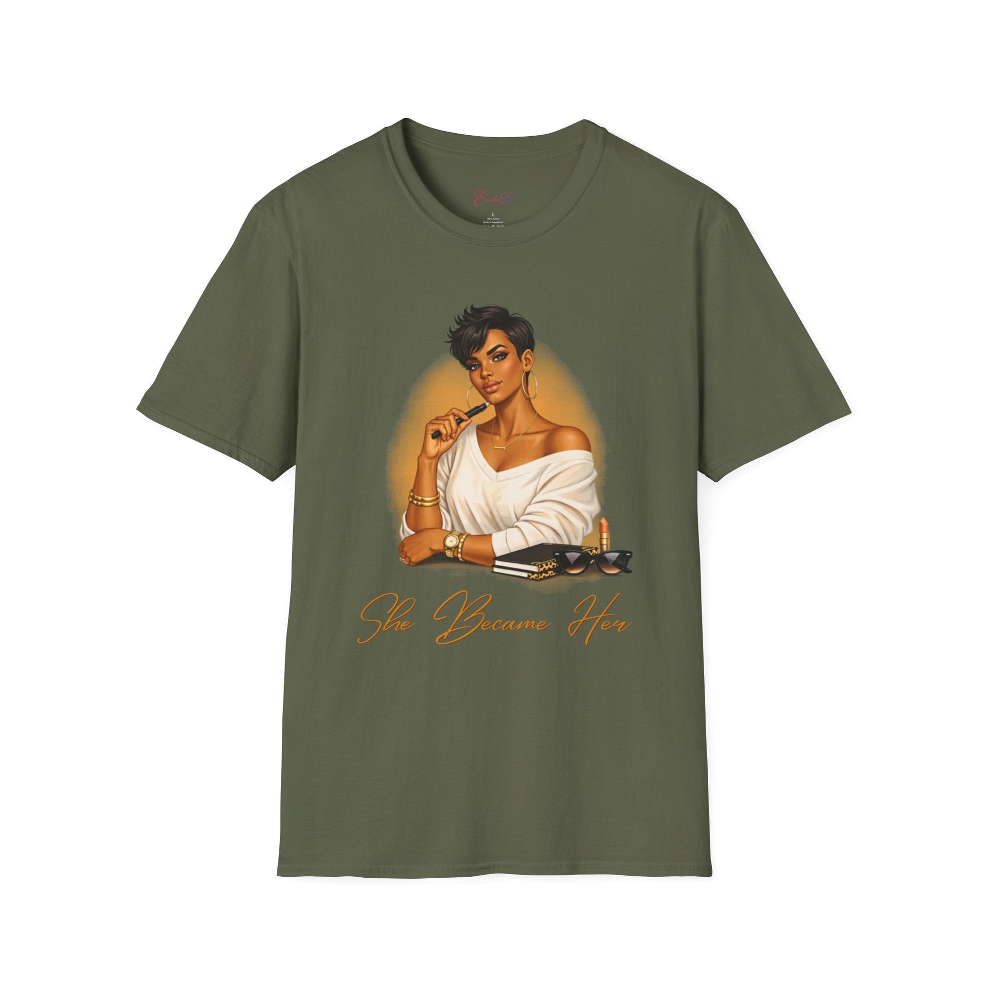 Inspirational 'She Became Her' Graphic Tee — Empowered Woman Portrait T-Shirt - Shante's Bazaar