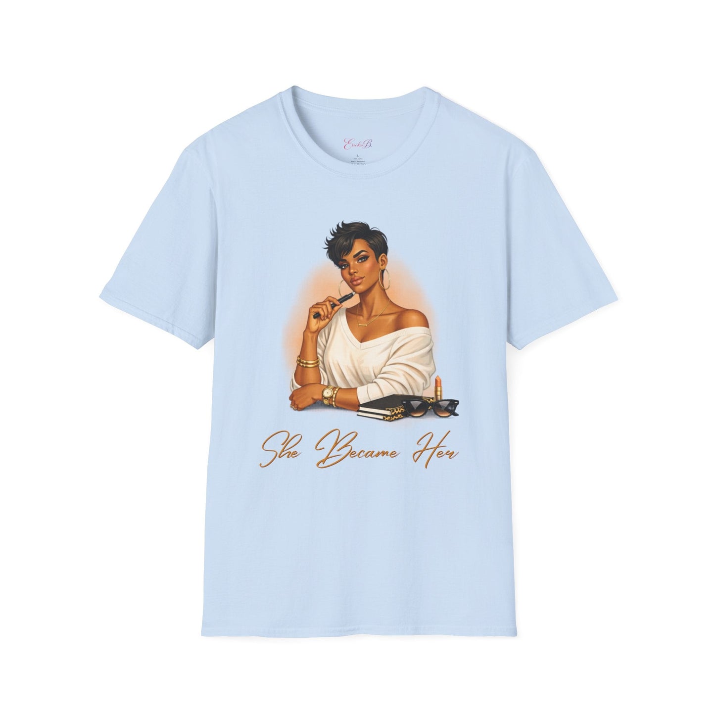 Inspirational 'She Became Her' Graphic Tee — Empowered Woman Portrait T-Shirt - Shante's Bazaar