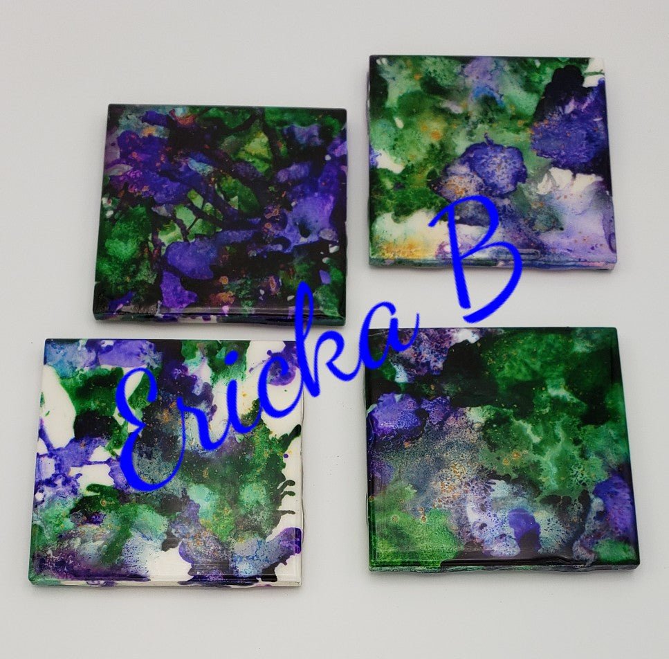 One of a Kind Ceramic Coaster Set - Greens & Blues - Shante's Bazaar